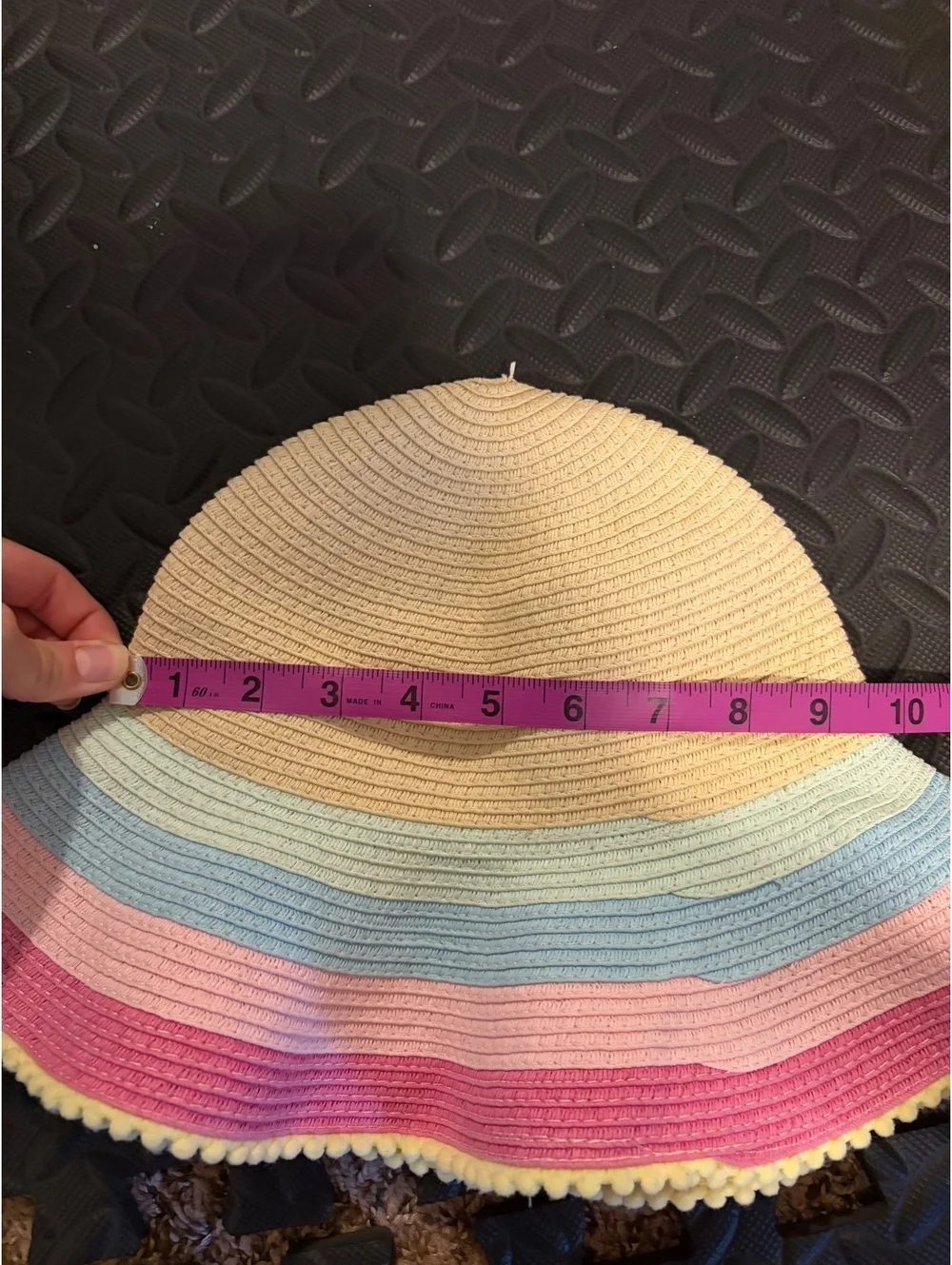 Target Women's Rainbow Striped Wide Brim Straw Bucket Sun Hat with Pom Pom Trim